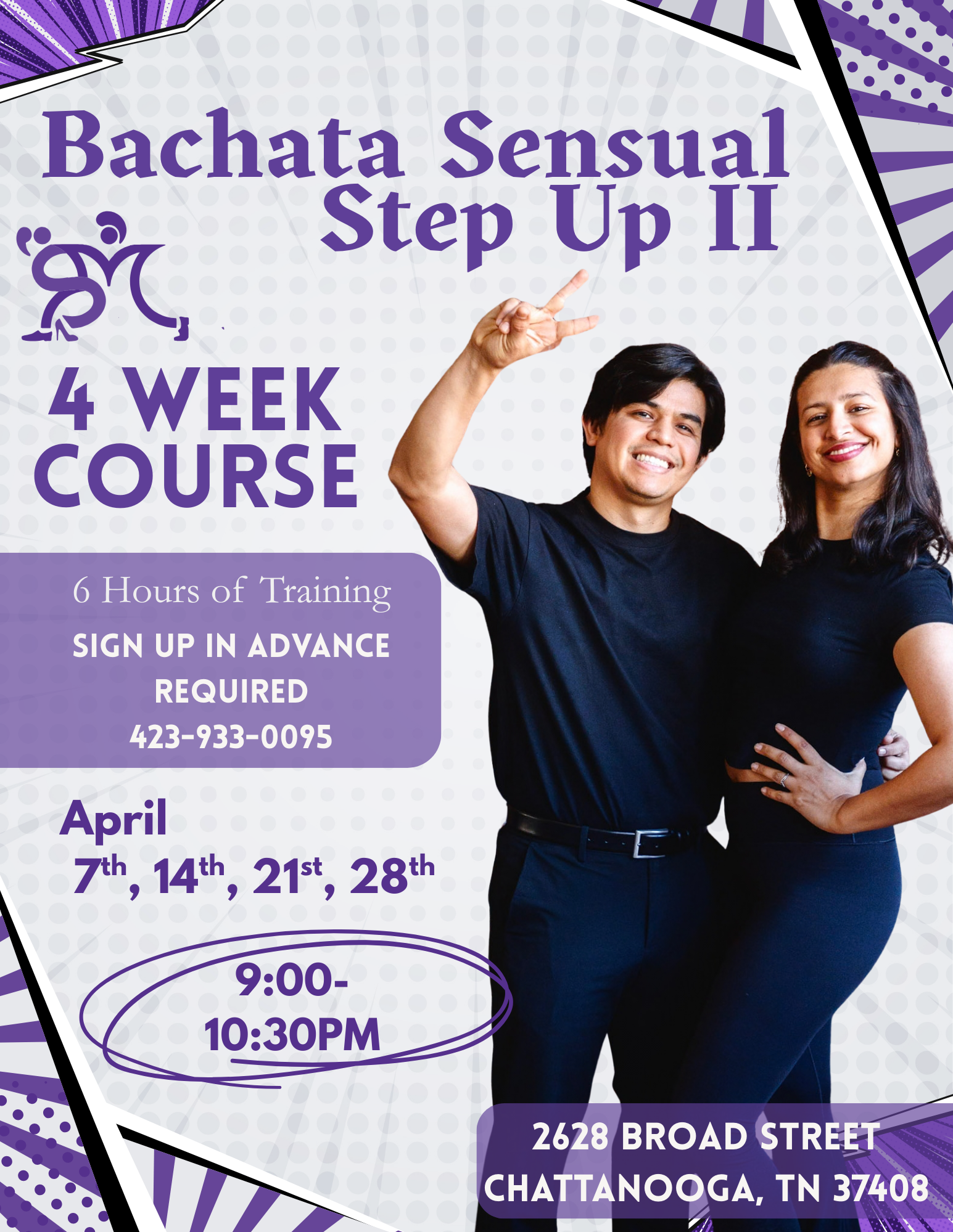 Beginner bachata fundamentals class series in Chattanooga Tennessee at Broad Street Ballroom